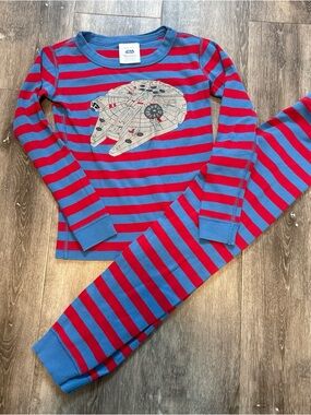 Hanna Andersson Boys Size 6-7 120 Star Wars Striped Pajamas Millennium Falcon